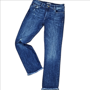 DL1961 Mara Ankle Mid Rise Instasculpt Straight Leg Raw Hem Jean in Ravine Wash